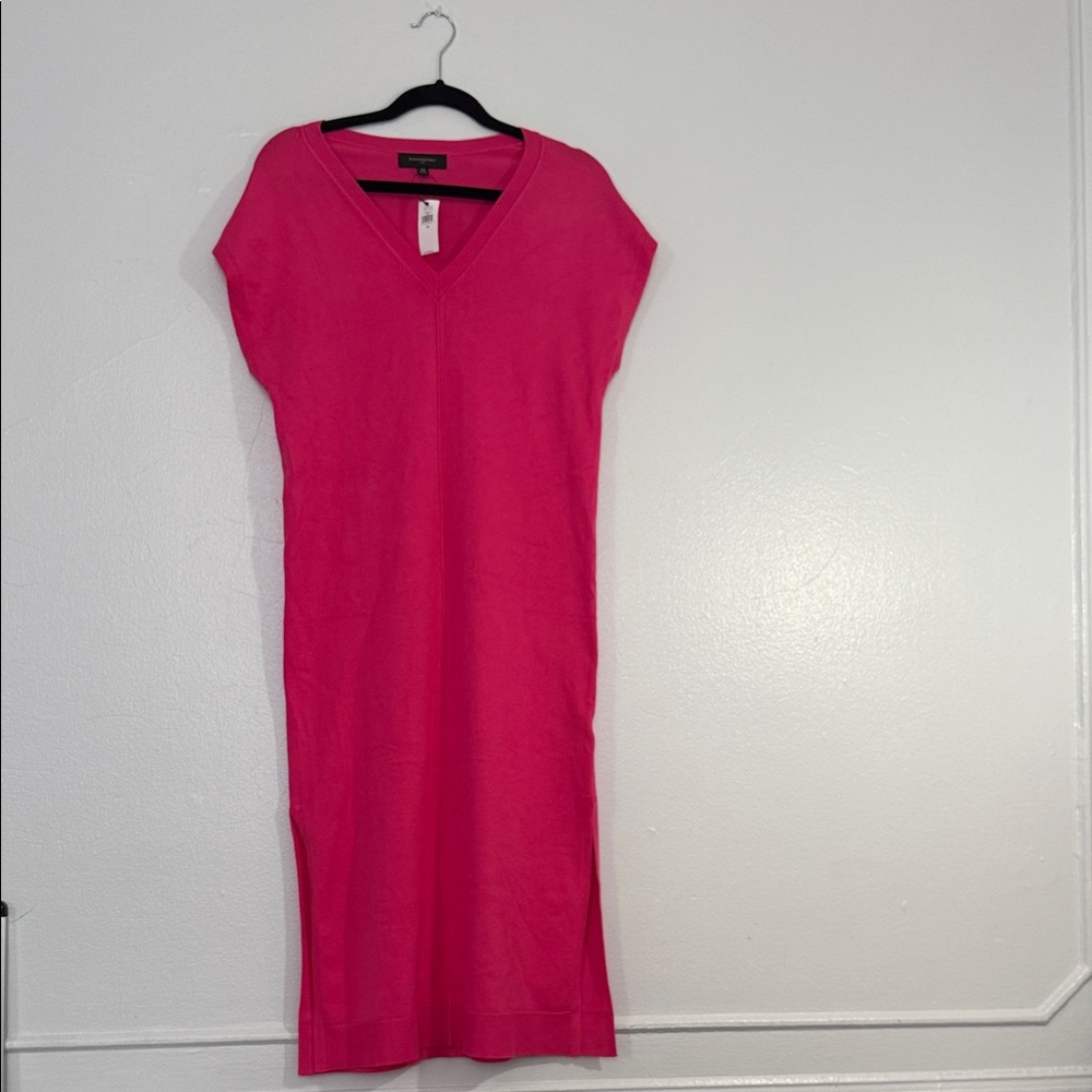 Banana Republic Pink V-Neck Knit Midi Shift Dress